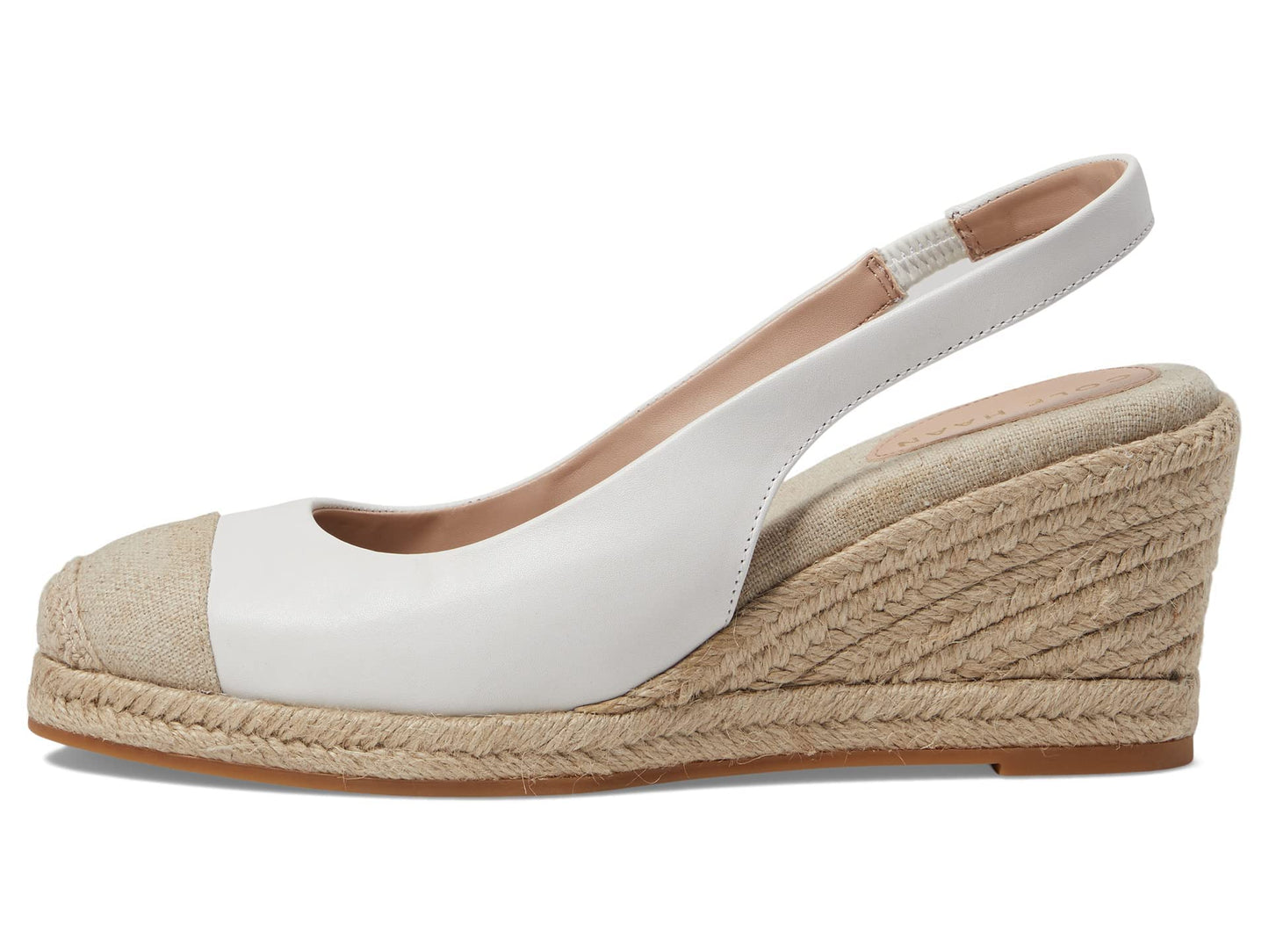 Cole Haan Cloudfeel Espadrille Wedge Slingback 80 mm White Leather Natural Linen 6.5 B (M)