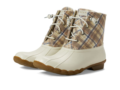 Sperry Women's Saltwater Wool Rain Boot, Ivory Plaid, 7