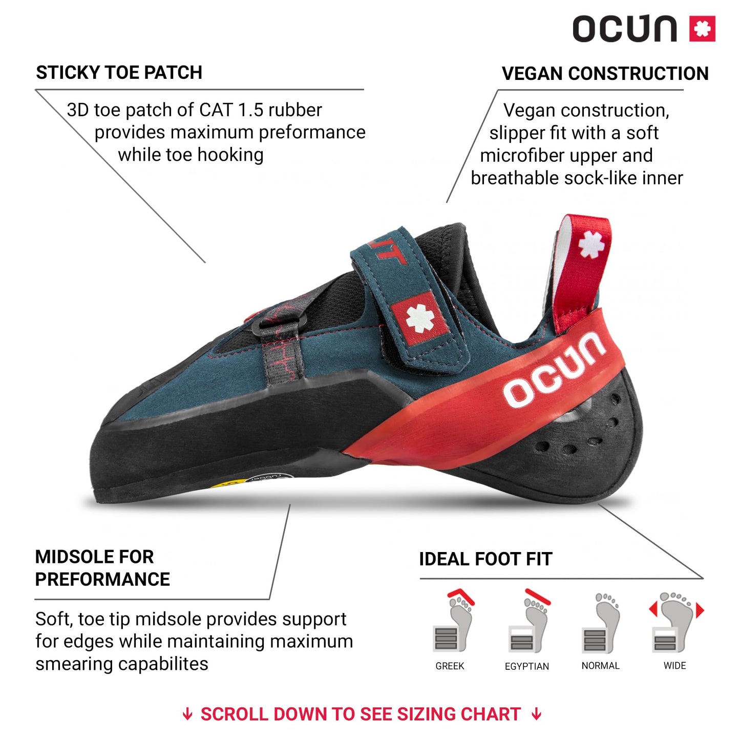 Ocun Bullit Bouldering Shoe | Rock Climbing Shoe, Petrol/Red, 12.5