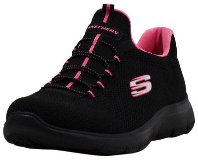 Skechers Women's Summits - Cool Classics Shoes, Black/Hot Pink, 6 M
