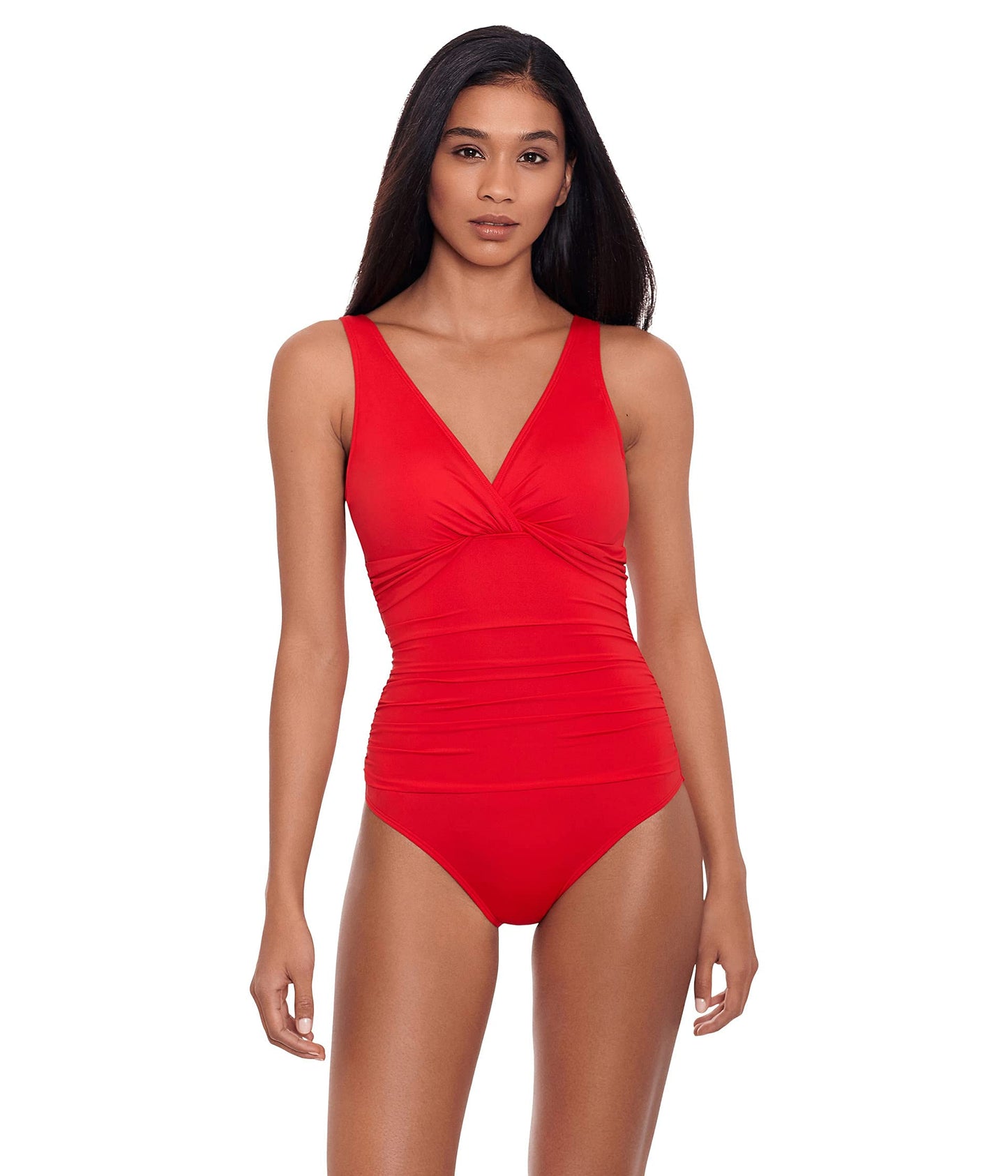 Lauren Ralph Lauren Beach Club Solids Twist Over-The-Shoulder Underwire One-Piece Red 16