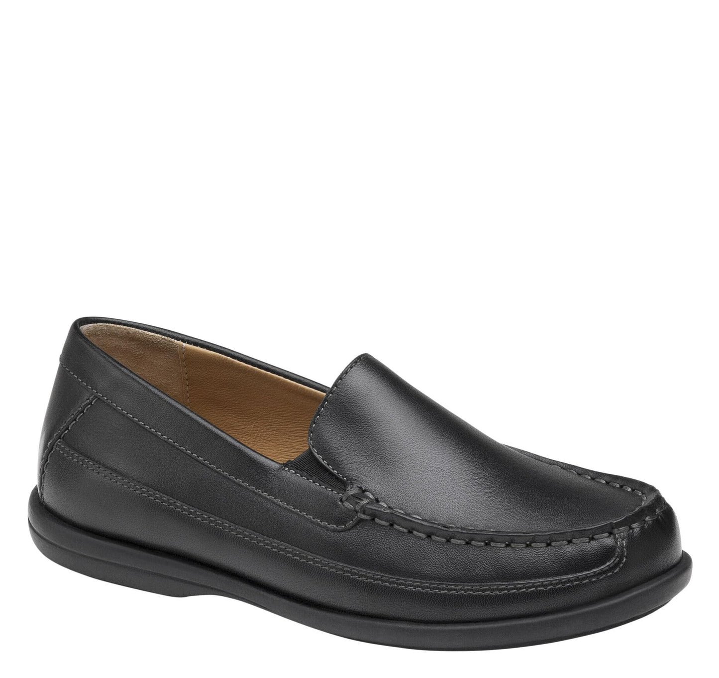 Johnston & Murphy® Locklin Venetian Shoes for Kids – Leather Upper, Footbed, and Lining – Elastic Goring Black Leather 1.5 Little Kid M