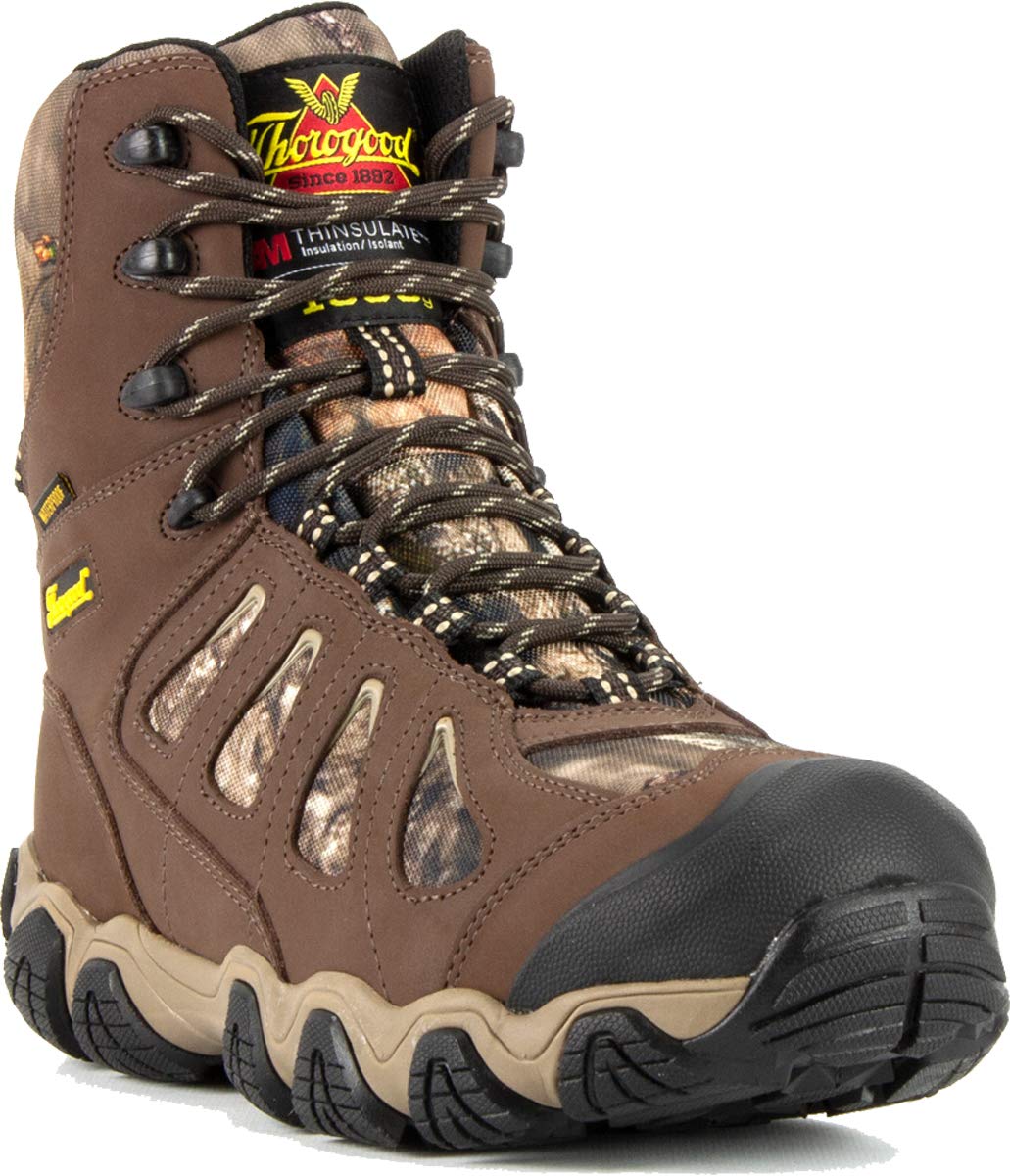 Thorogood Crosstrex 8” Insulated Waterproof Hiking Boots for Men - Premium Breathable Leather and Mesh with Mossy Oak Break-Up Country Camo and Traction Outsole, Brown/Mossy Oak - 8.5 W US