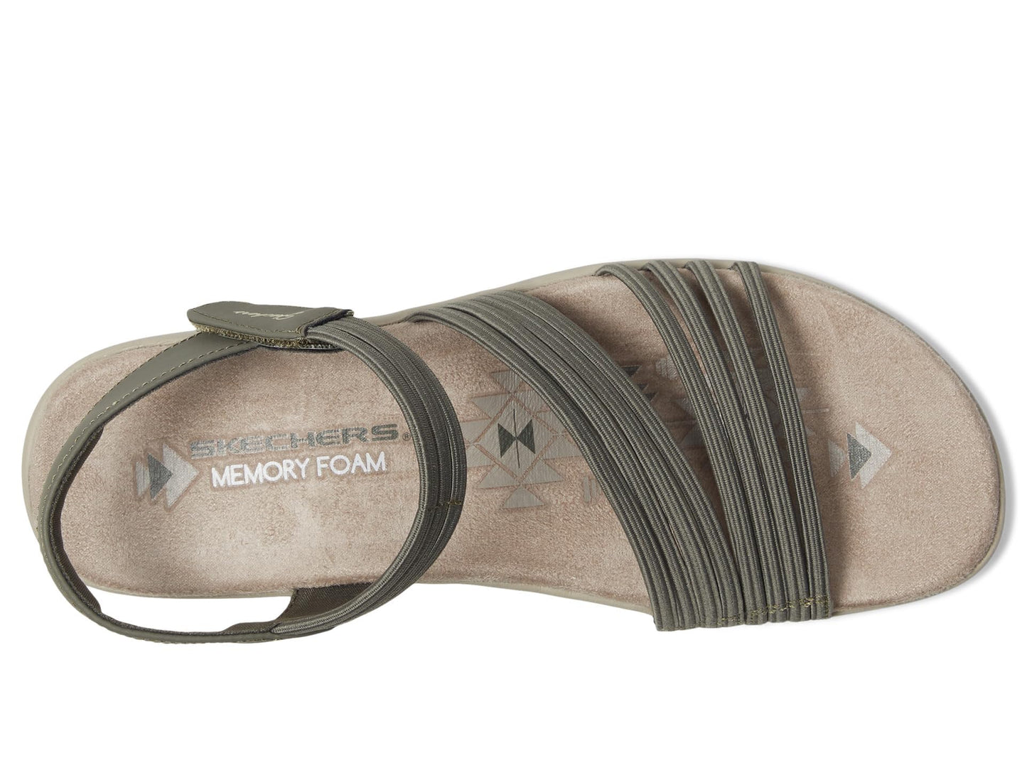 Skechers Women's REGGAE SLIM - COFFEE RUN, Adjustable Stretch Gore Sling Back Sandal, Olive, 8M