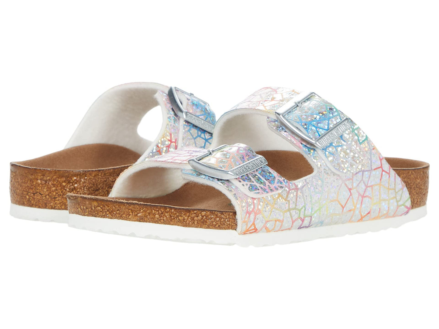 Birkenstock Girl's Arizona Veg Flashy (Toddler/Little Kid/Big Kid) Hologram Silver Microfiber EU 27 (US 9-9.5 Toddler) Narrow
