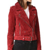 [BLANKNYC] womens Luxury Clothing Cropped Suede Leather Motorcycle Jackets, Comfortable & Stylish Coats, Red My Mind, Small