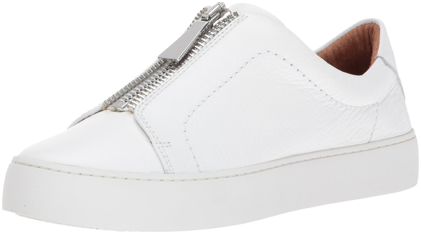 FRYE Women's Lena Zip Low Fashion Sneaker, White Tumbled Cow, 8.5 M US