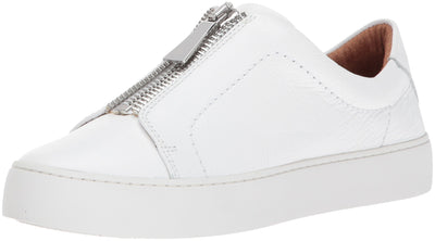 FRYE Women's Lena Zip Low Fashion Sneaker, White Tumbled Cow, 8.5 M US