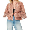 [BLANKNYC] Womens Luxury Clothing Faux Suede Fringe Shirt Jacket, Comfortable & Stylish Coat, Dusty Rose, Medium