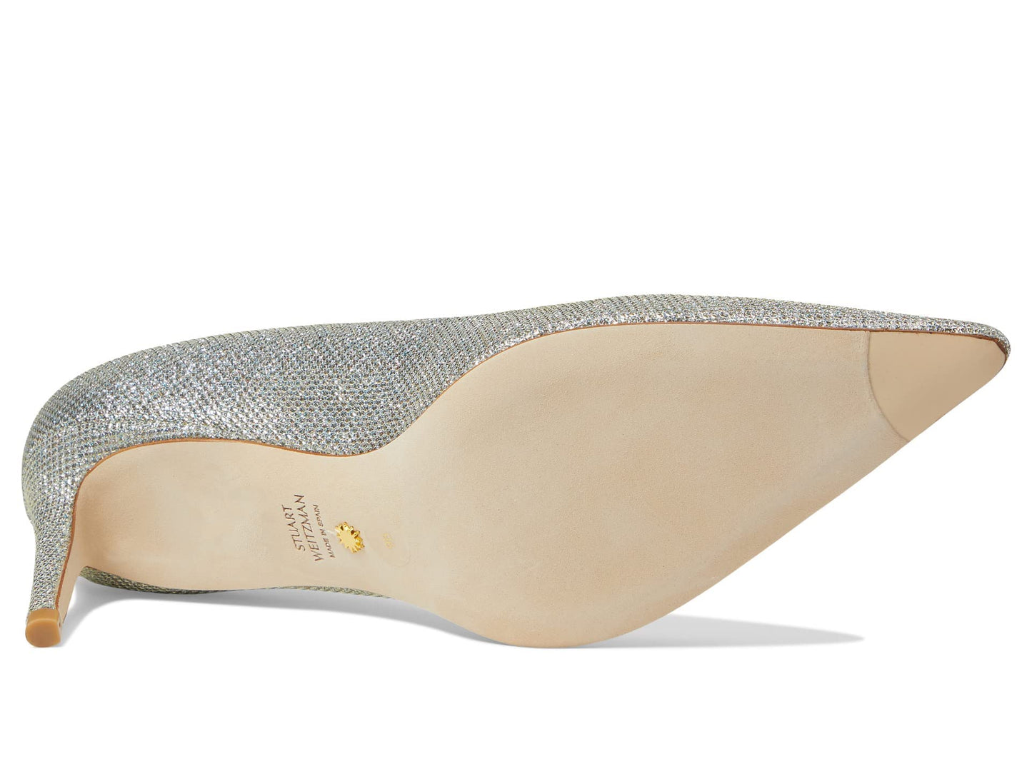 Stuart Weitzman® Stuart 75 Pump Sandals for Women – Suede Upper – Leather Outsole and Lining – Pointed Platino 9 B
