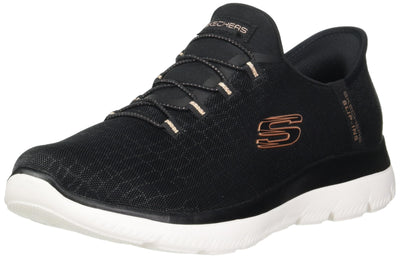 Skechers Women's Hands Free Slip-ins Summits Classy Night Sneaker, Black Rose Gold, 6.5 Wide
