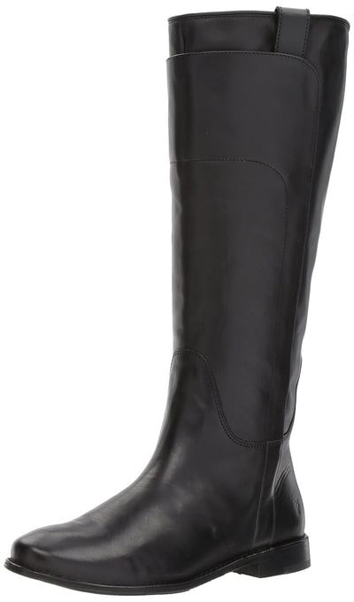 Frye Paige Tall Riding Boots for Women Made from Antiqued Italian Leather with Overlapping Front Panels, Stacked Leather Heel, and Leather Outsole – 16” Shaft Height, Black - 7 M