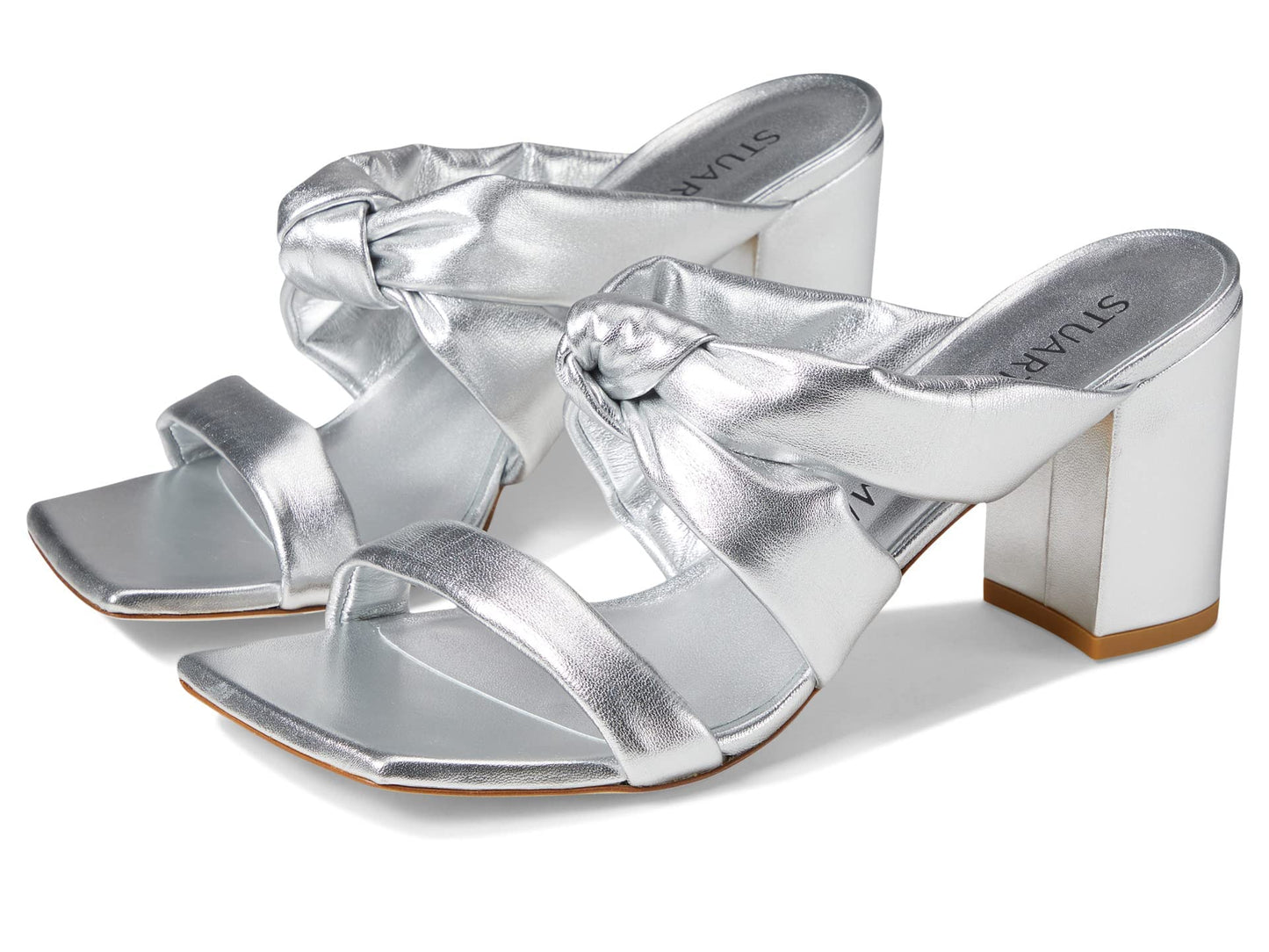 Stuart Weitzman Playa 75 Knot Block Slide Silver 9 B