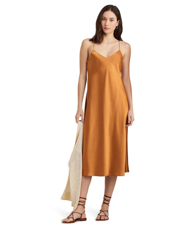 Lauren Ralph Lauren Women's Charmeuse Slip Dress Argan Bronze 10