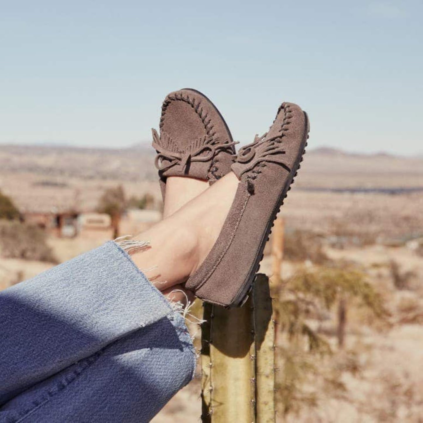 Minnetonka Women's Kilty Suede Hardsole Moccasin, Grey, 9.5 W US