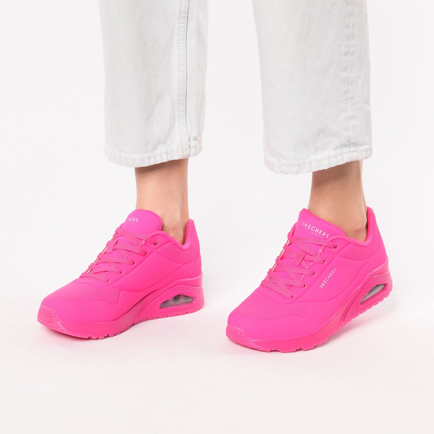 Skechers Women's Uno-Night Shades Sneaker Cooled Memory Foam, Skech-Air Midsole, Durabuck Upper, HOT Pink, 11 Wide