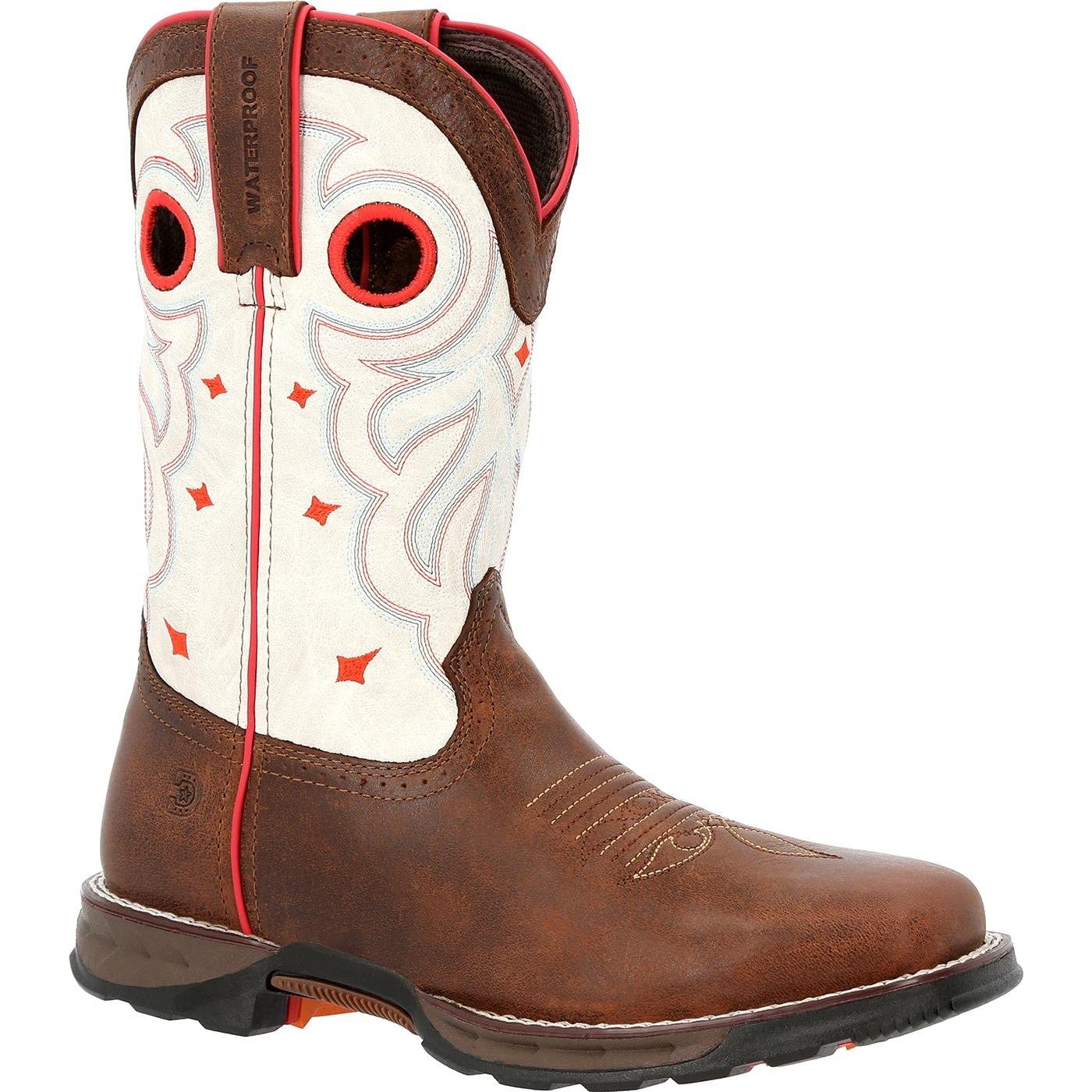 Durango® Maverick™ Women's Steel Toe Waterproof Western Work Boot, Sable Brown White, Size 8.5(M)