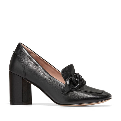 Cole Haan Women's Chrystie Square Chain Loafer Pump, Black Leather, 7