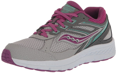 Saucony Cohesion 14 Lace to Toe Running Shoe, Grey/Magenta/Turq, 1.5 US Unisex Big Kid