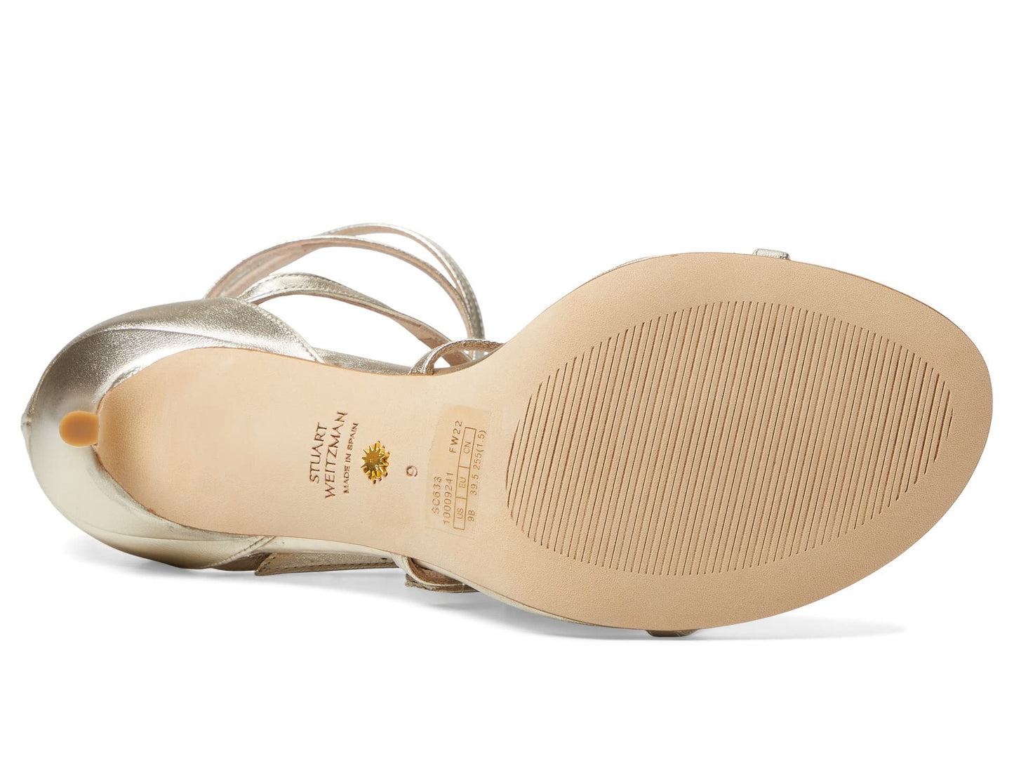 Stuart Weitzman Nudist Crystal Geo Buckle 100 Sandal Platino 8.5 B