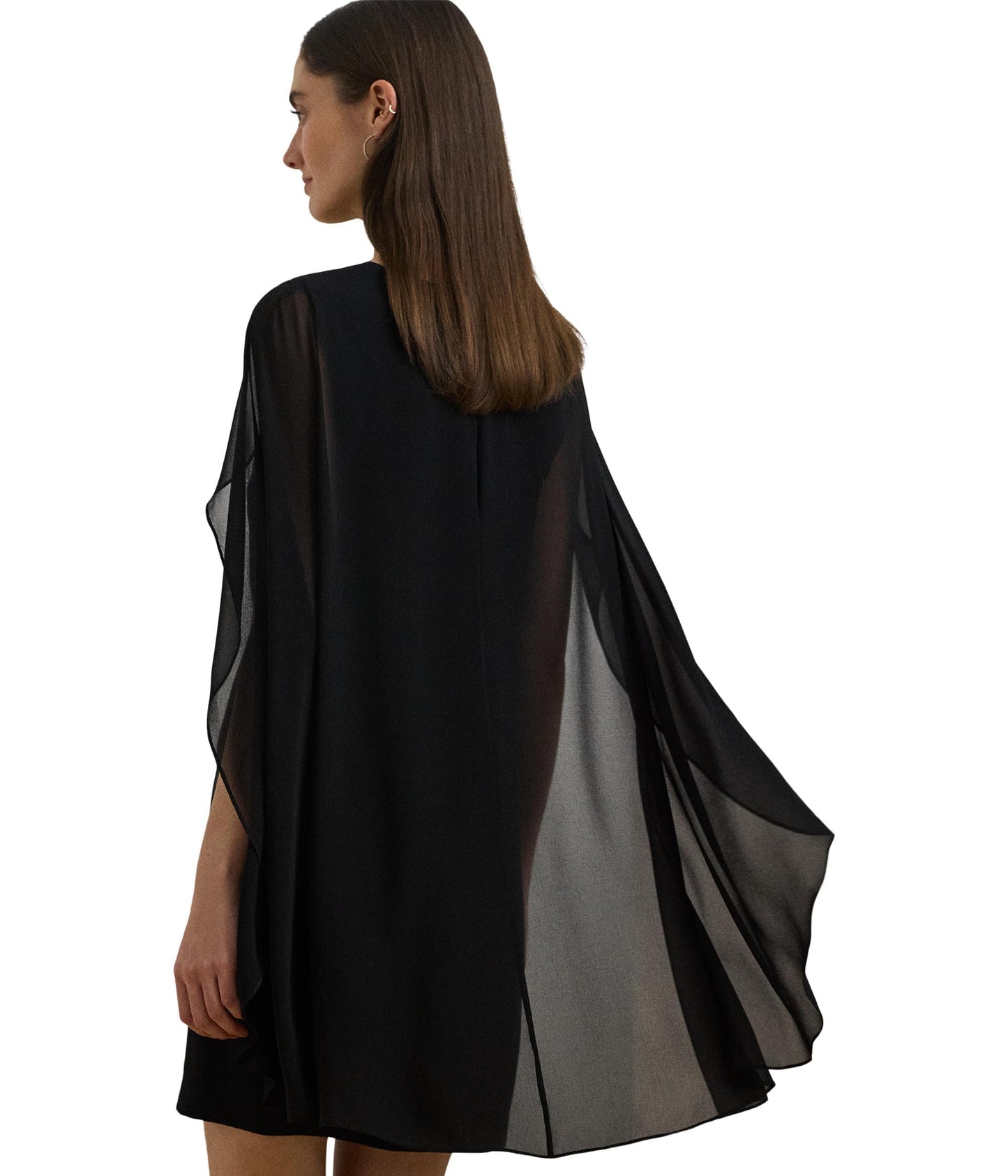 Lauren Ralph Lauren, Womens, Cape Georgette Cocktail Dress, Black 1, 4