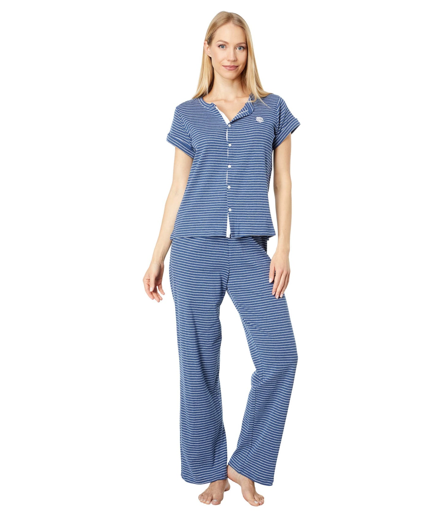Lauren Ralph Lauren Bci Cotton Long PJ Set Blue Stripe MD (US 8-10)