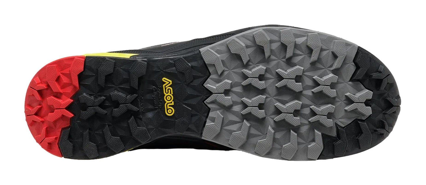 ASOLO Softrock Hiking Shoes - Men's Black/Black/Yellow 11