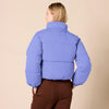 Amazon Essentials Women's Cropped Full-Zip Puffer Jacket (Quilted Matte or Sherpa Fleece), Purple Blue, Large