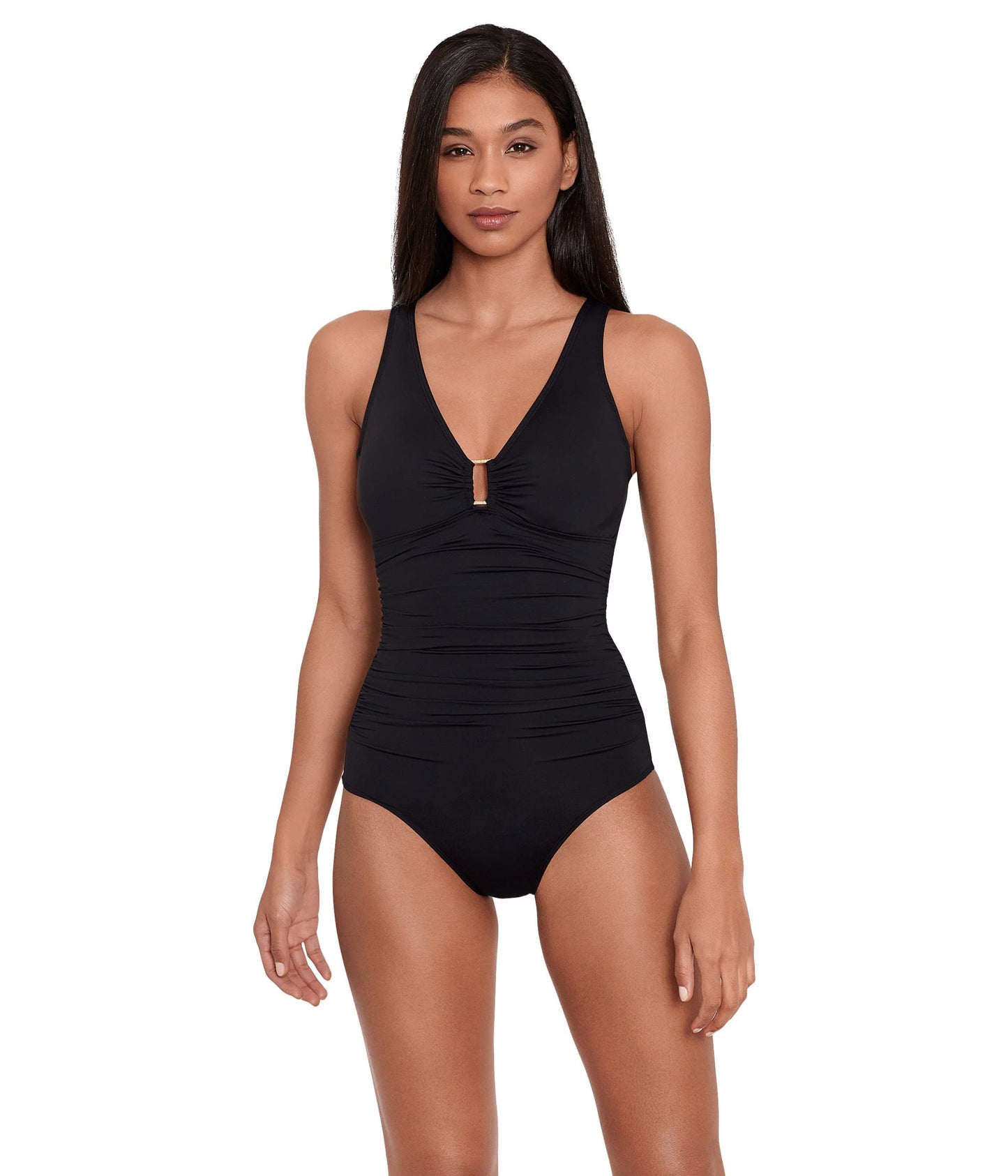 Lauren Ralph Lauren Beach Club Solids Ring Front Underwire One-Piece Black 12