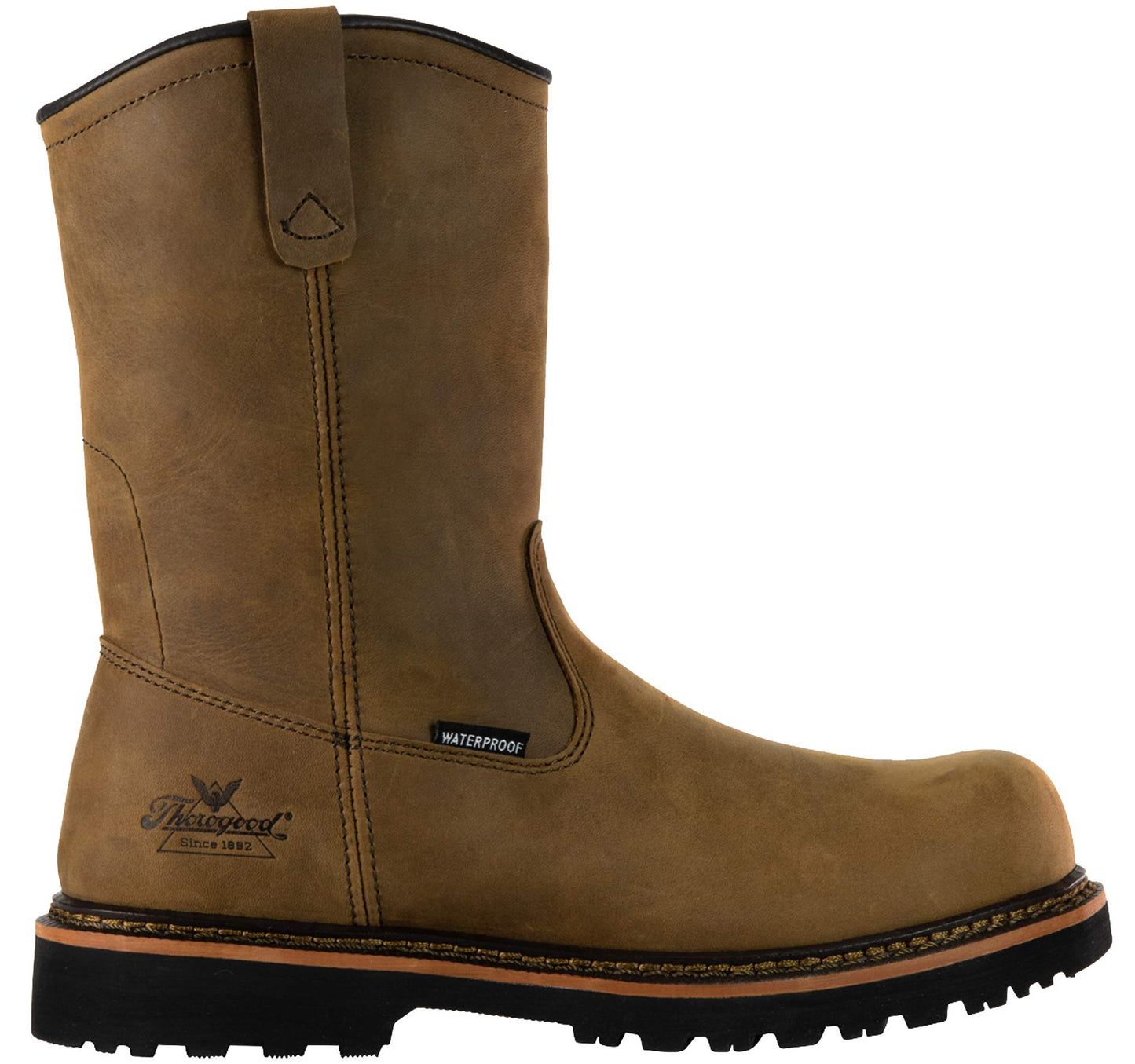 Thorogood V-Series 11” Waterproof Pull On Wellington Boots for Men - Premium Leather with Composite Safety Toe, Comfort Insole, and Chevron Traction Outsole; ASTM Rated, Crazy Horse - 8 W