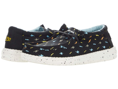 Hey Dude Boy's Wally Youth Black Flash Size 10 | Boy’s Shoes | Boy's Lace Up Loafers | Comfortable & Light-Weight