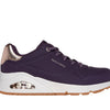 Skechers Women's Uno Shimmer AwaySneaker, Dark Purple Durabuck Rosegold Duraleather M, 8 UK
