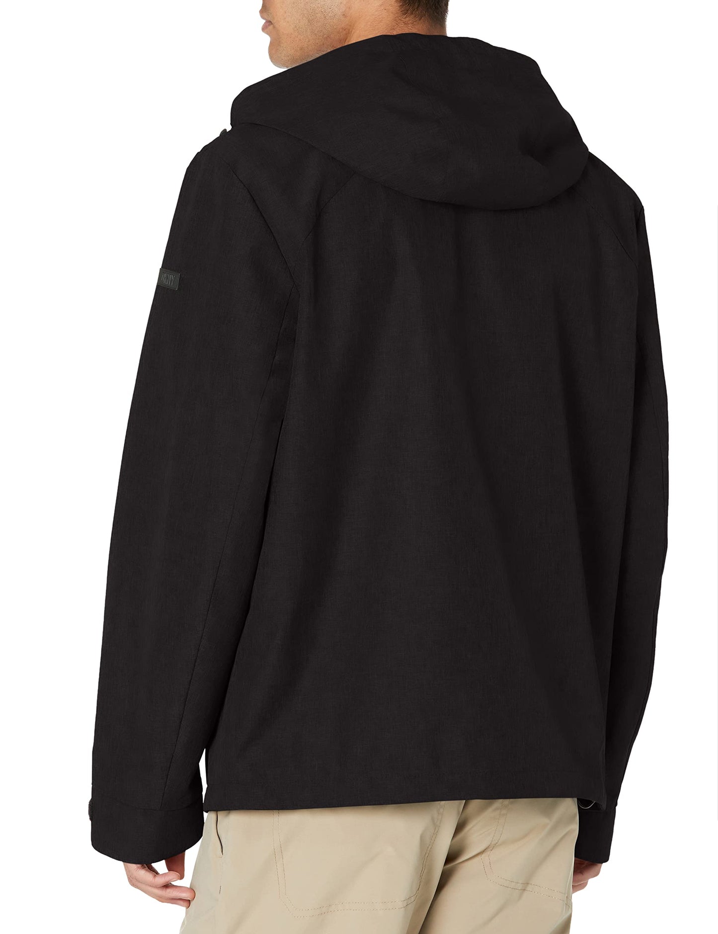 DKNY Men's Performance Tech Hooded Modern Storm Coat, Black Unfilled, Medium