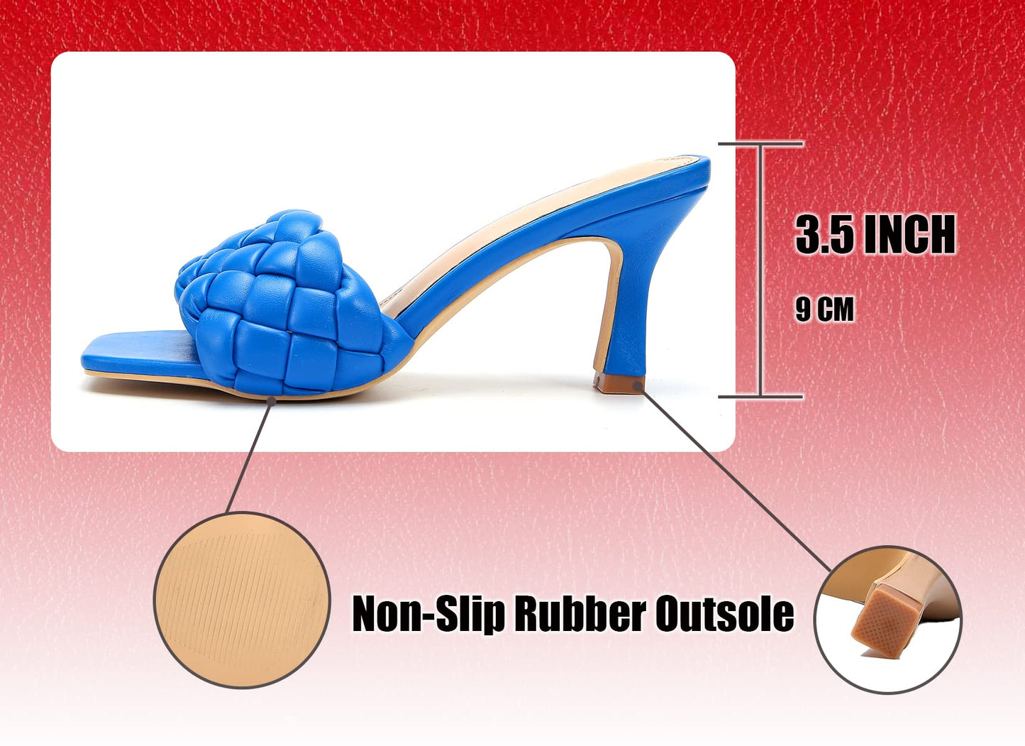 Braided Sandals For Women Heeled Sandals Slip On Stiletto Heels Slides Casual Shoes Square Toe Backless Chunky Woven Leather Strappy Dress Pumps Mules Summer Party Beach Non-Slip Xi Blue 6