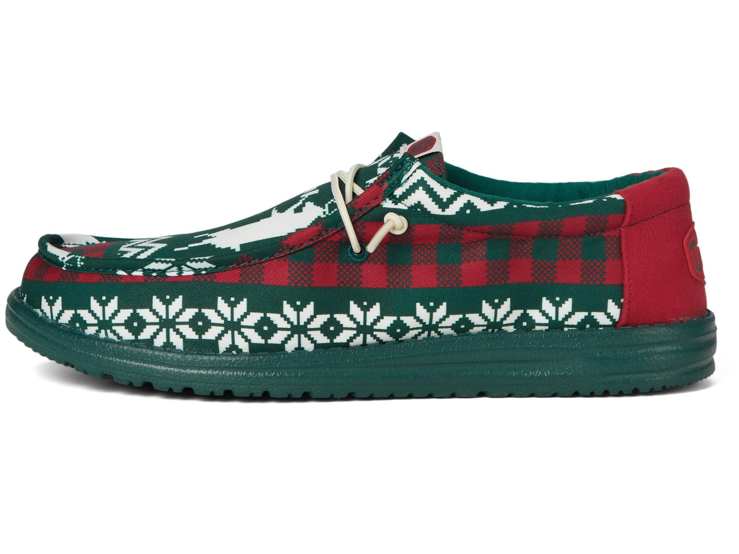 Hey Dude Wally Holiday Cheers - Loafers for Men - Textile Upper - Elastic Laces - Synthetic Outsole Green/Multi 10 M