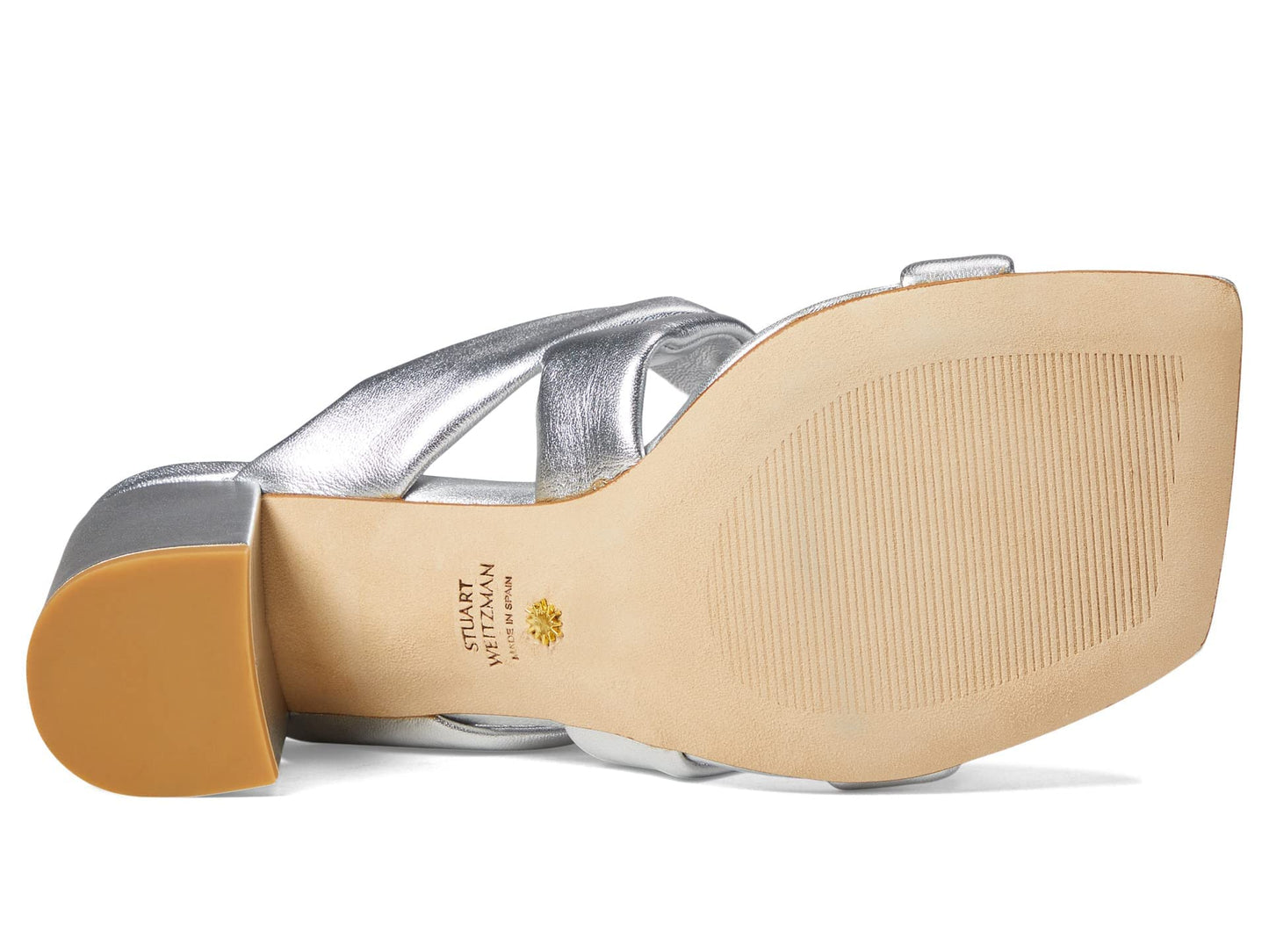 Stuart Weitzman Playa 75 Knot Block Slide Silver 6.5 B