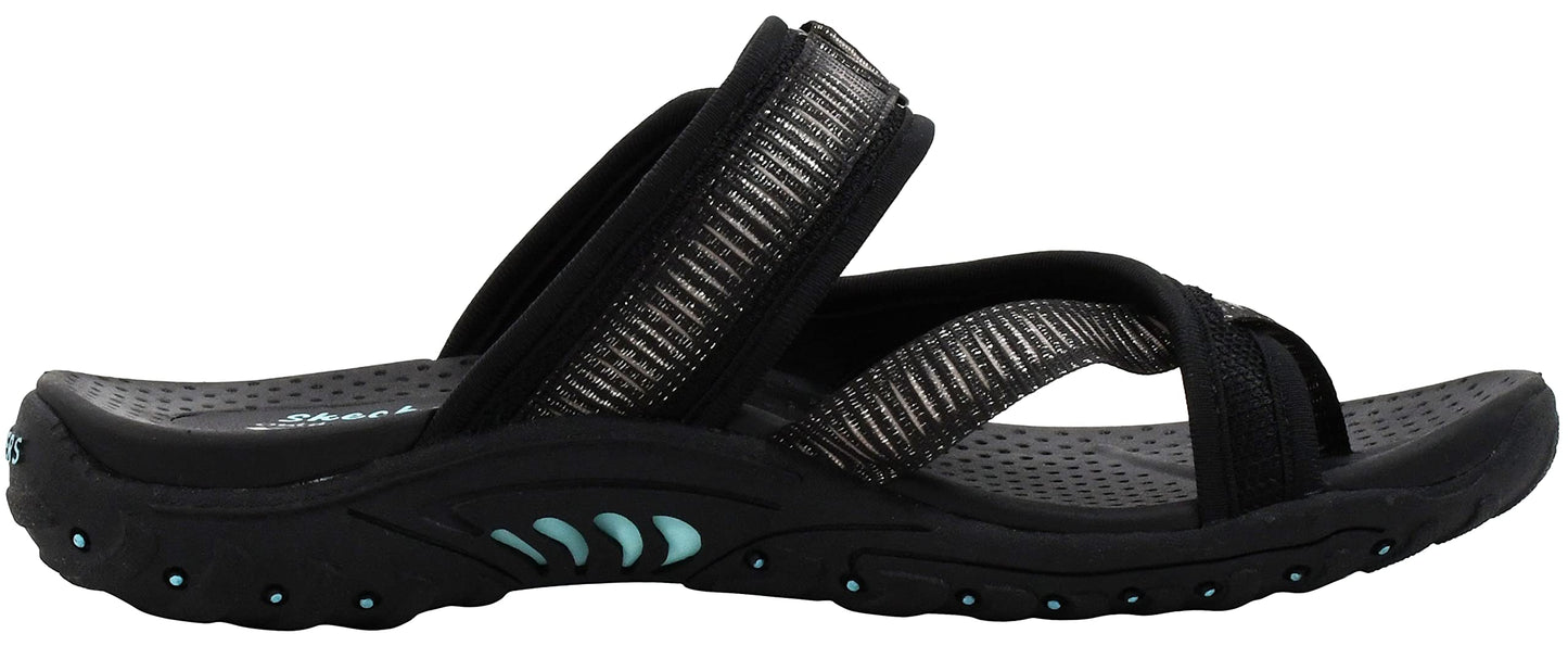 Skechers womens Reggae - Seize the Day - Toe Thong Sandal, Black/Aqua, 7 M US