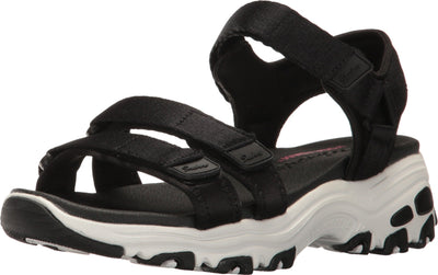 Skechers womens D'lites - Fresh Catch Wedge Sandal, Black, 9 US