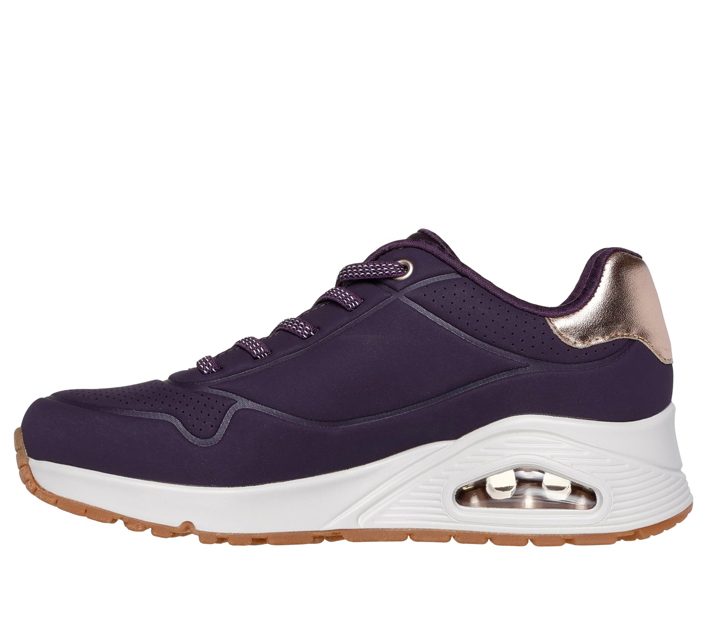 Skechers Women's Uno Shimmer AwaySneaker, Dark Purple Durabuck Rosegold Duraleather M, 8 UK