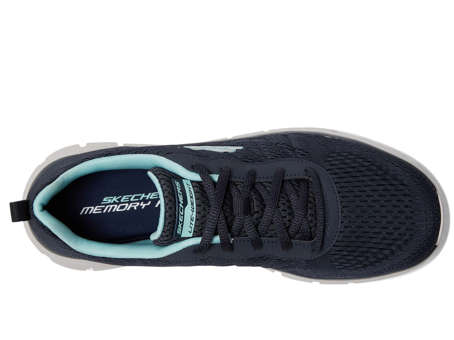 SKECHERS Women's Track New Staple Sneaker, Navy Aqua, 9.5