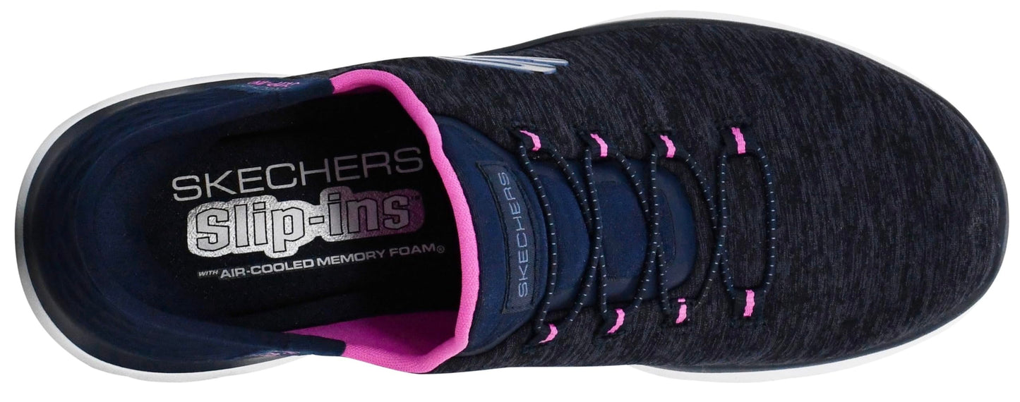 Skechers Women's Hands Free Slip-Ins Summits Dazzling Haze Sneaker, Navy/Hot Pink, 7 M US