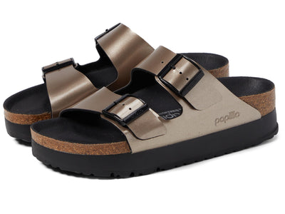 Birkenstock Women's Papillio by Birkenstock Arizona Platform Sandal - Metallic Taupe Metallic 6-6.5 Narrow