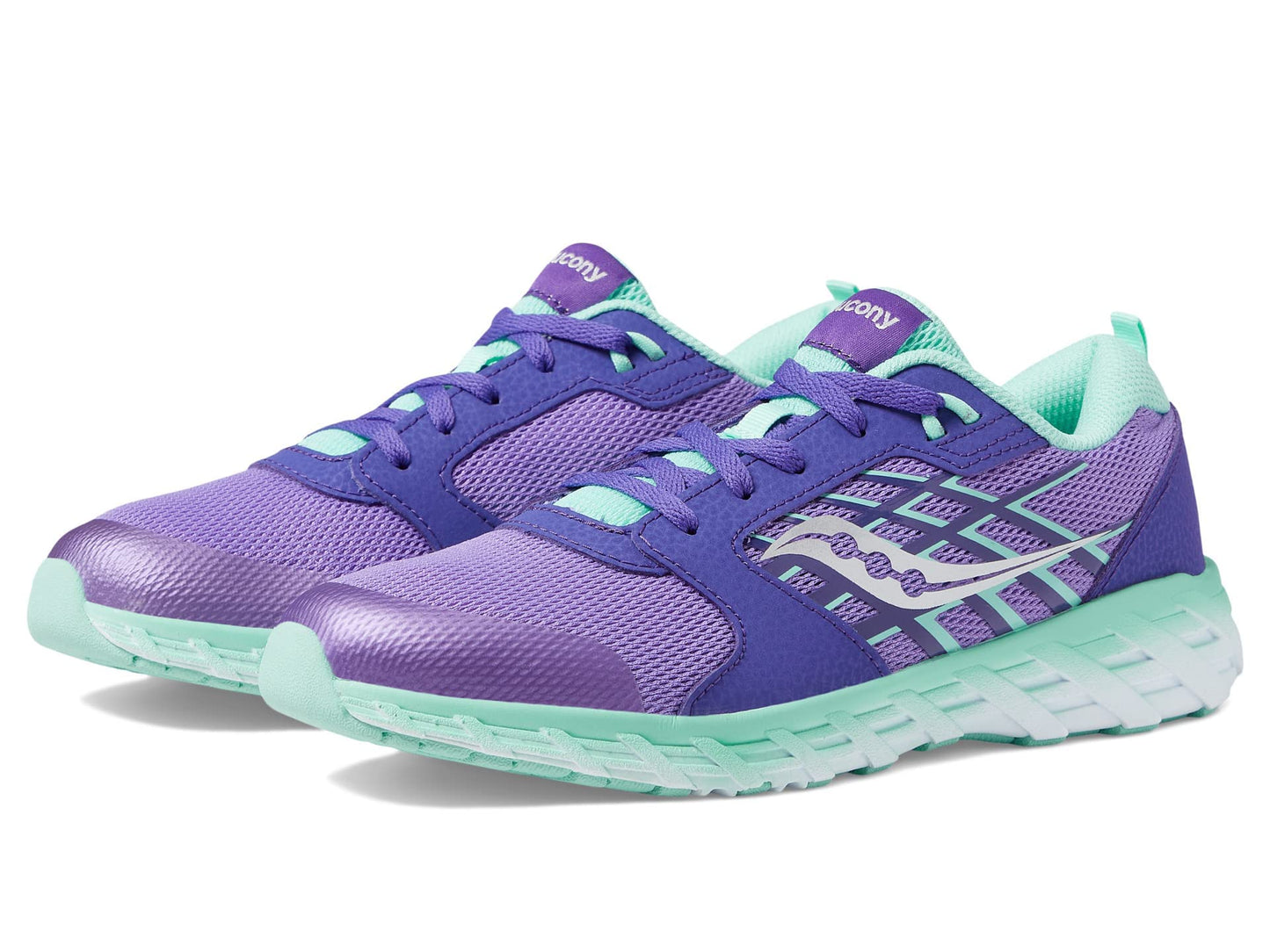 Saucony Wind 2.0 Running Shoe, PURPLE/TURQ, 3.5 Wide US Unisex Big_Kid