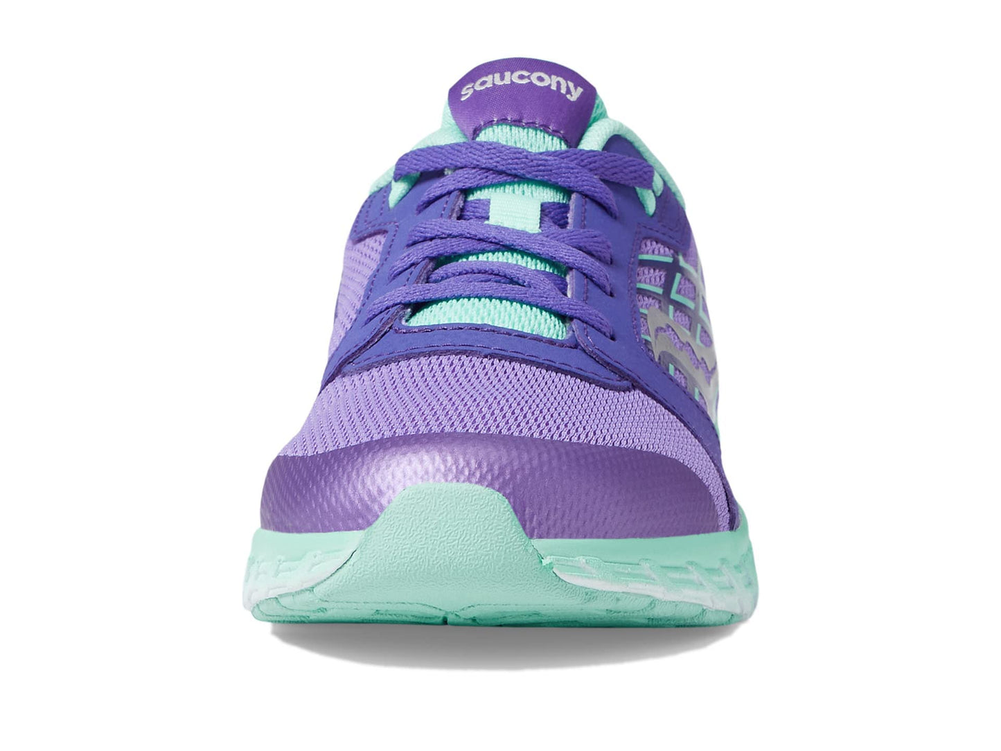 Saucony Wind 2.0 Running Shoe, PURPLE/TURQ, 3.5 Wide US Unisex Big_Kid