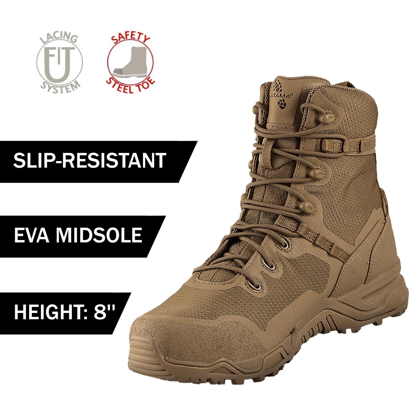 Altama Unisex Raptor 8'' Lightweight Slip-Resistant Steel Safety Toe Boots with Rapid-Lacing System | Tactical Work Shoes, 7.5, Regular