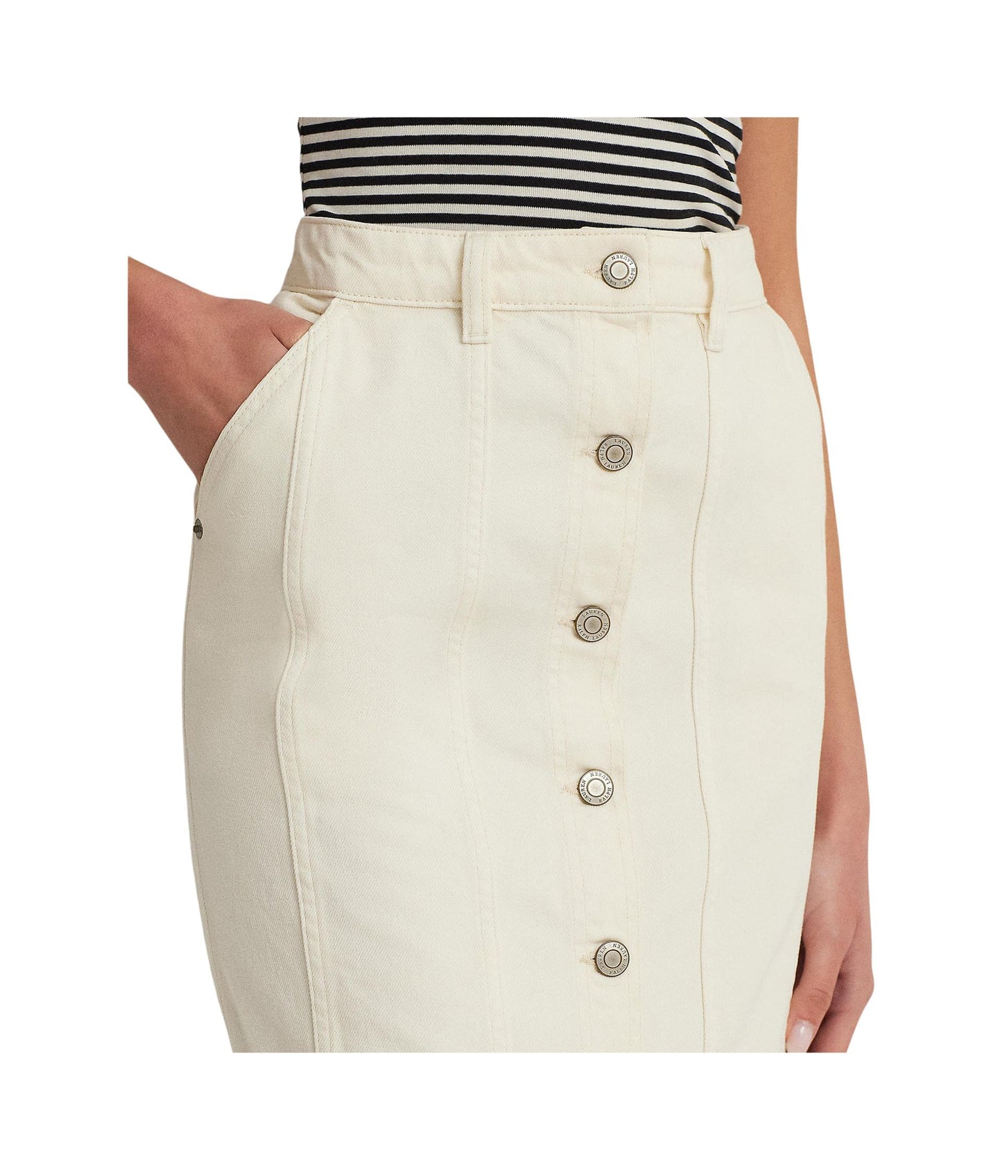 Lauren Ralph Lauren Denim Pencil Mini Skirt Mascarpone Cream Wash 16
