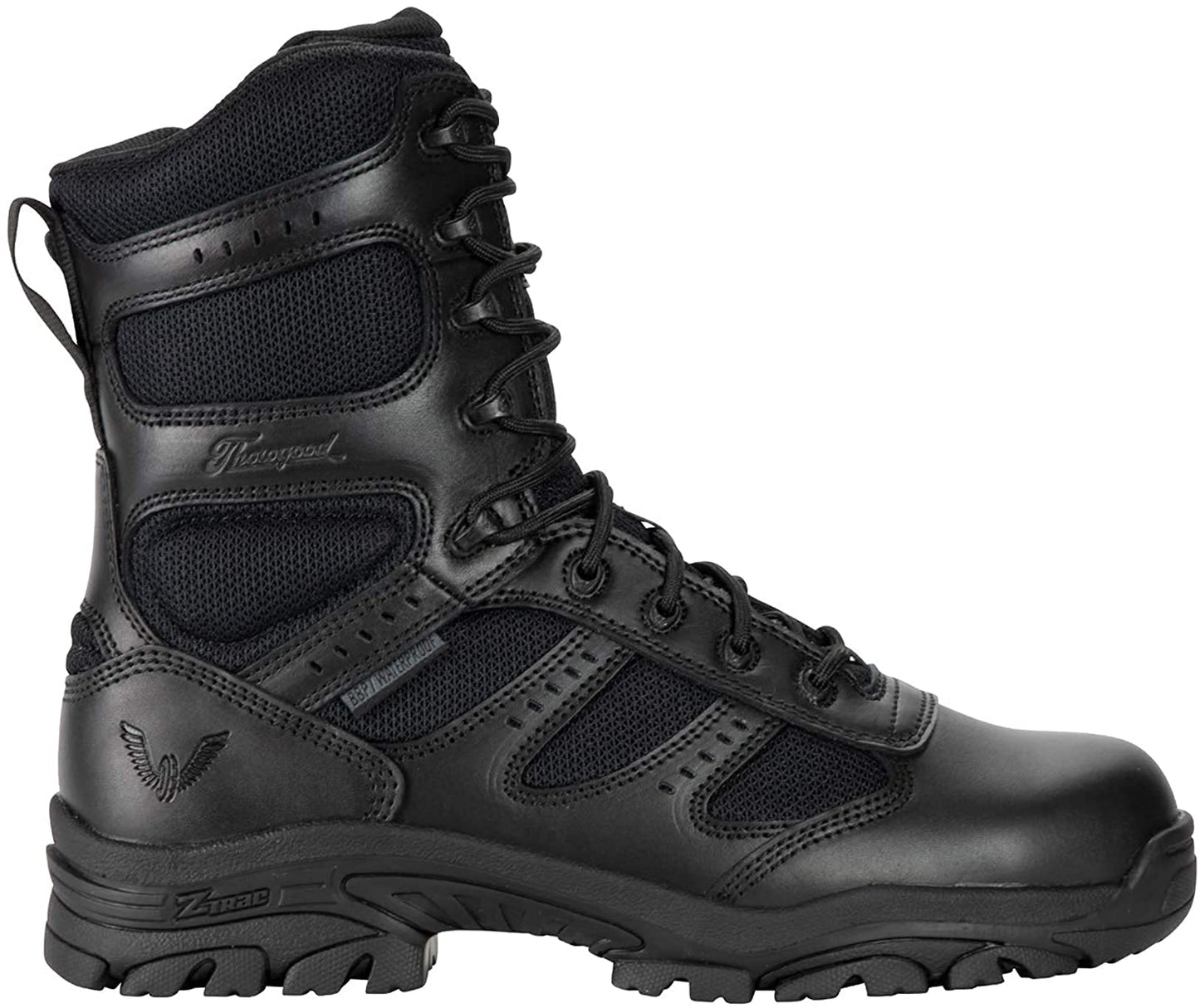 Thorogood Unisex Deuce 8" Waterproof Side-Zip Black Tactical Boots with Composite Safety Toe, Full-Grain Leather, and Slip-Resistant Outsole, BBP Rated, Black - 8.5 M