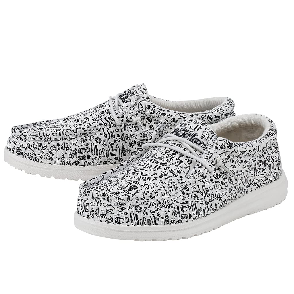 HEYDUDE Boy's Wally Youth Doodle Size 6 | Boy’s Shoes | Boy's Lace Up Loafers | Comfortable & Light-Weight