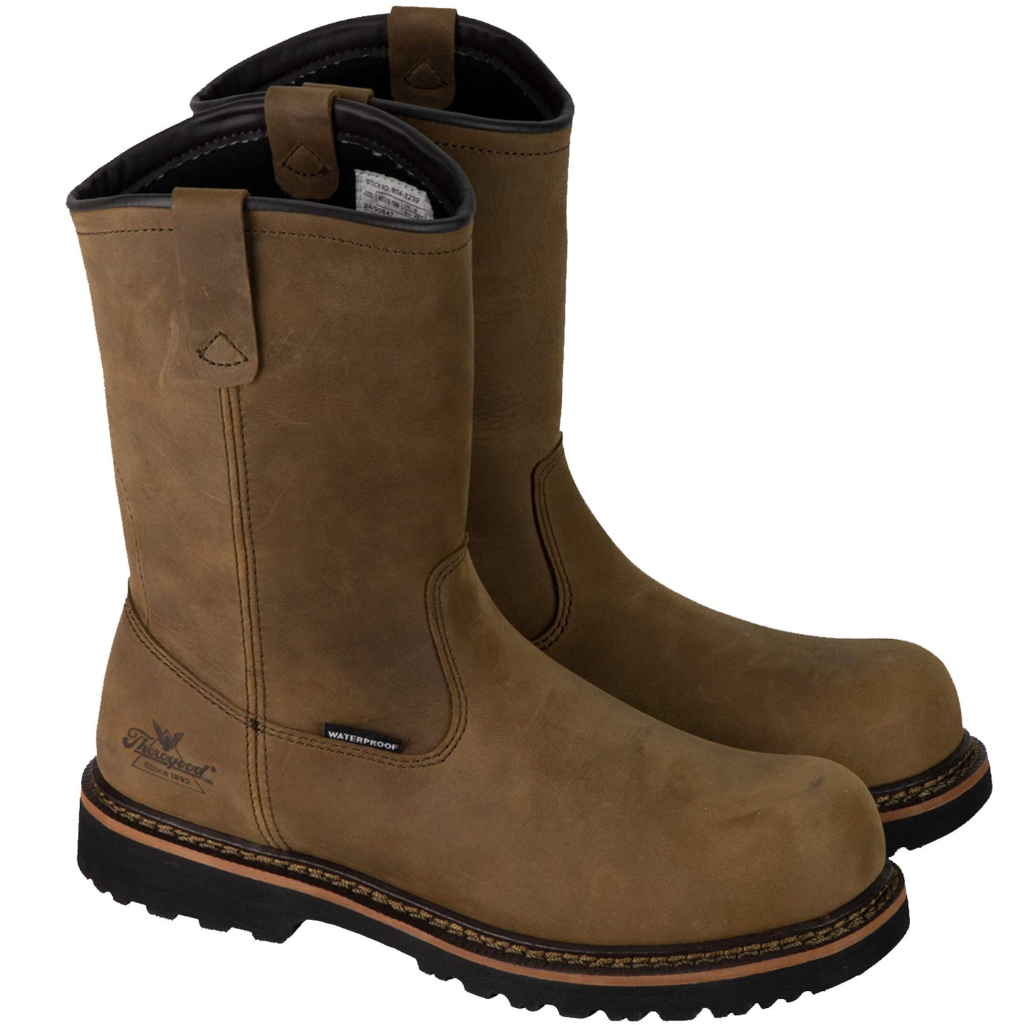 Thorogood V-Series 11” Waterproof Pull On Wellington Boots for Men - Premium Leather with Composite Safety Toe, Comfort Insole, and Chevron Traction Outsole; ASTM Rated, Crazy Horse - 8 W