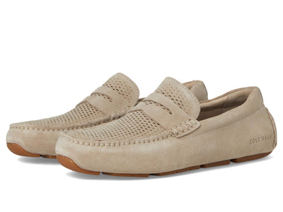 Cole Haan Men's Grand Laser Penny Drivers, Light Sesame Suede/Gum, 8-W US